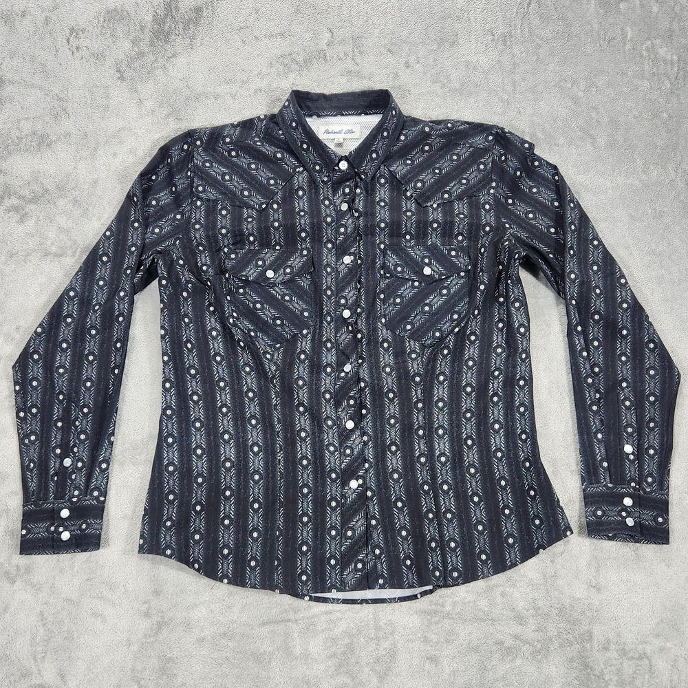 Panhandle Slim Shirt Mens Large Black Geometric Western Pearl Snap Long Sleeve